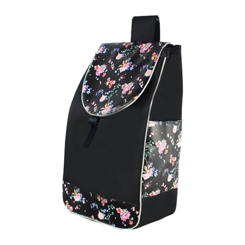 Trolley Cart Spare Bag Folding Shopping Cart Replacement Bag Daily Essential Waterproof Storage for House Groceries Grocery, Black Flower