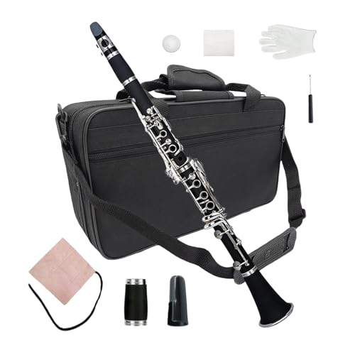 Vetimobato Bb Clarinet 17 Keys 6 Rings Ebonite Body for Beginner & Professional with 2 Replaceable Barrels, Case, Mouthpiece, Reeds, Cork Grease, Gloves & Swab Cleaning Kit Ebonite Bb