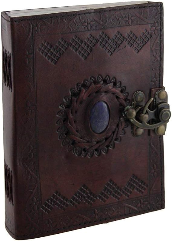Embossed Leather Blue Stone 120 Page Unlined Journal with Clasp Brown