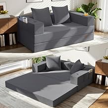 COMAX Futon Sofa Bed, 4in1 Convertible Sofa Bed, Folding Boneless Couches for Living Room, Fold Out Small Foldable Loveseat Floor Sleeper Comfy Mattress Lounge SpaceSaving, Grey