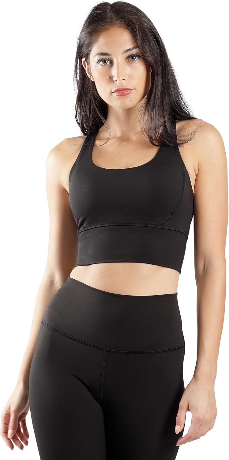 90 Degree By Reflex Long Line Sports Bra Racerback Workout Medium Impact Yoga Top