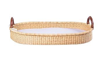 Baby Changing Basket with Pad Liner & Sheet for Changing Table, Luxury Waterproof Diaper Pad & Soft Quilted Liner, Handmade from Elephant Grass Newborn Wicker Basket, Baby Shower Gift